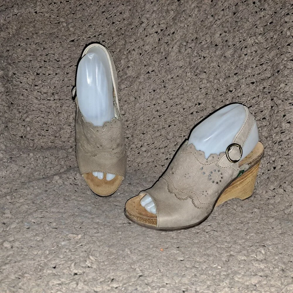 EL NATURALISTA-N789 Vereda Wedge-Tan/Brown Leather-Slingback-Sz 38-Near Mint - Picture 1 of 10